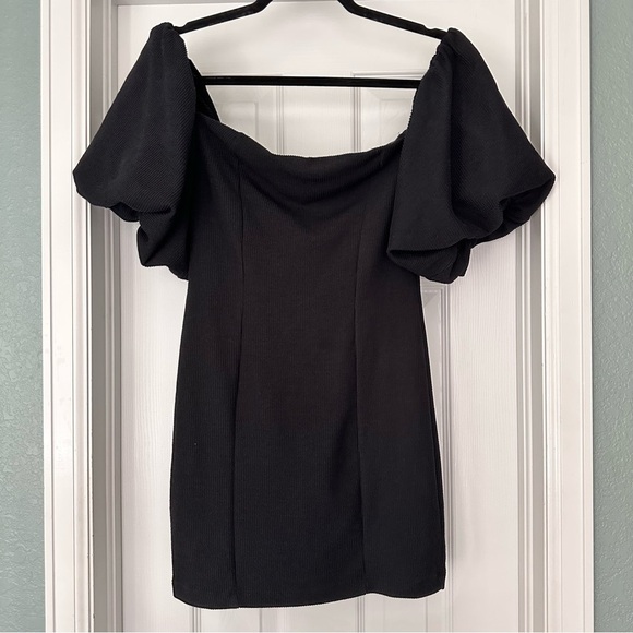 FP Beach Free‎ People Bubbly Puff Sleeve Ribbed Off Shoulder Mini Dress Black Sm - Picture 5 of 13